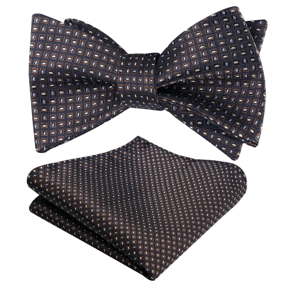 5706 2pcs Polka Dot Self Tied Bow Tie and Pocket Square Hand Tied Set